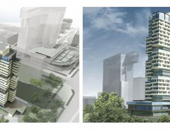 Mixed-use residential cluster with office complex, preschool facilities for 60 kids and underground parking